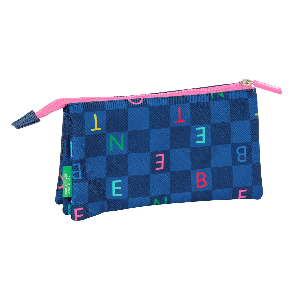 Penar triplu Benetton Damero Bleumarin 22 x 12 x 3 cm - Birou și papetărie, Material școlar și educațional
