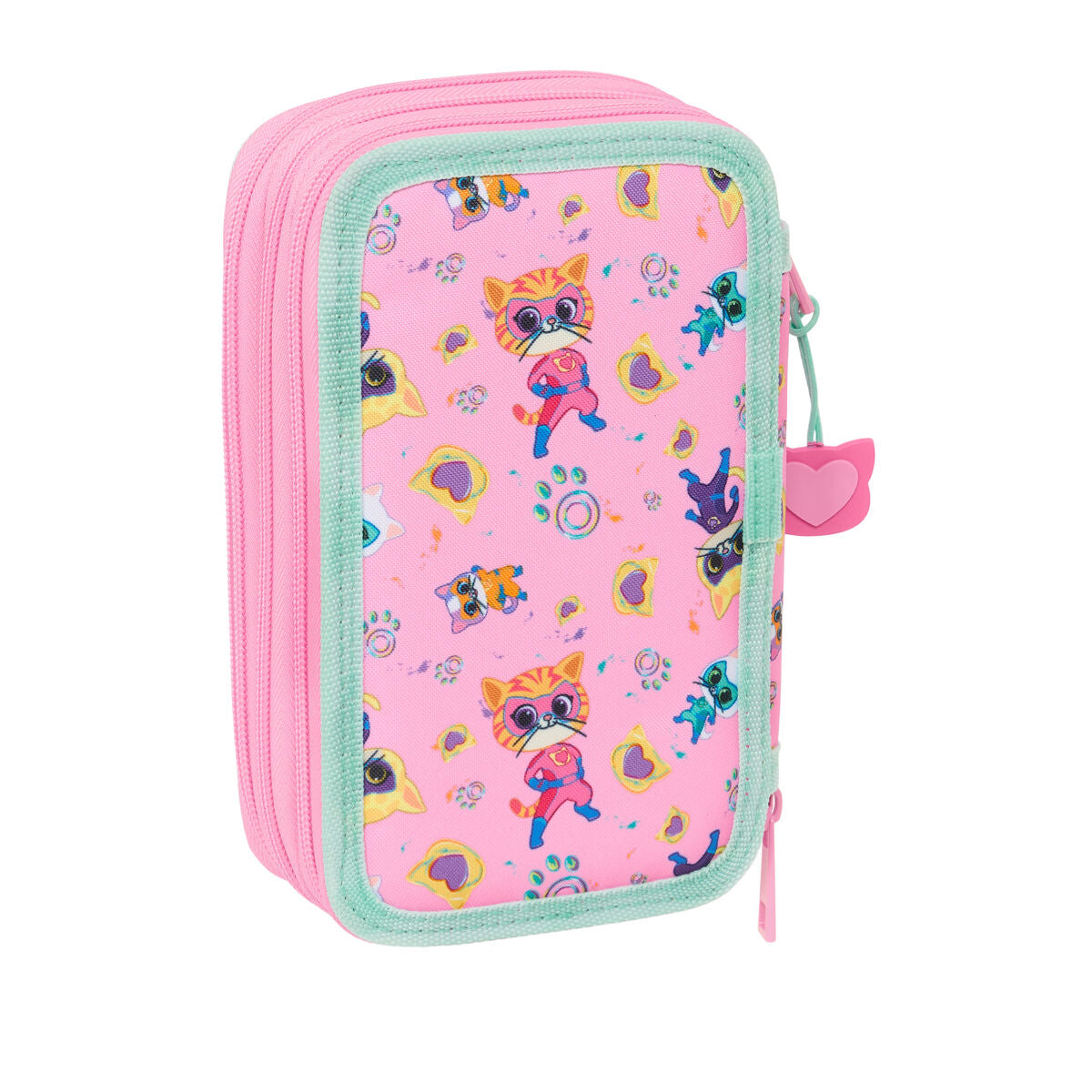 Penar Triplu SuperKitties Roz Turquoise 12,5 x 19,5 x 5,5 cm 37 Piese - Birou și papetărie, Material școlar și educațional