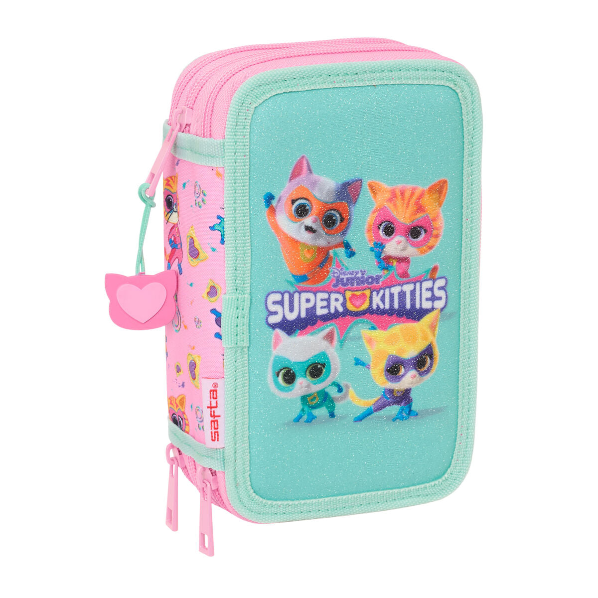Penar Triplu SuperKitties Roz Turquoise 12,5 x 19,5 x 5,5 cm 37 Piese - Birou și papetărie, Material școlar și educațional