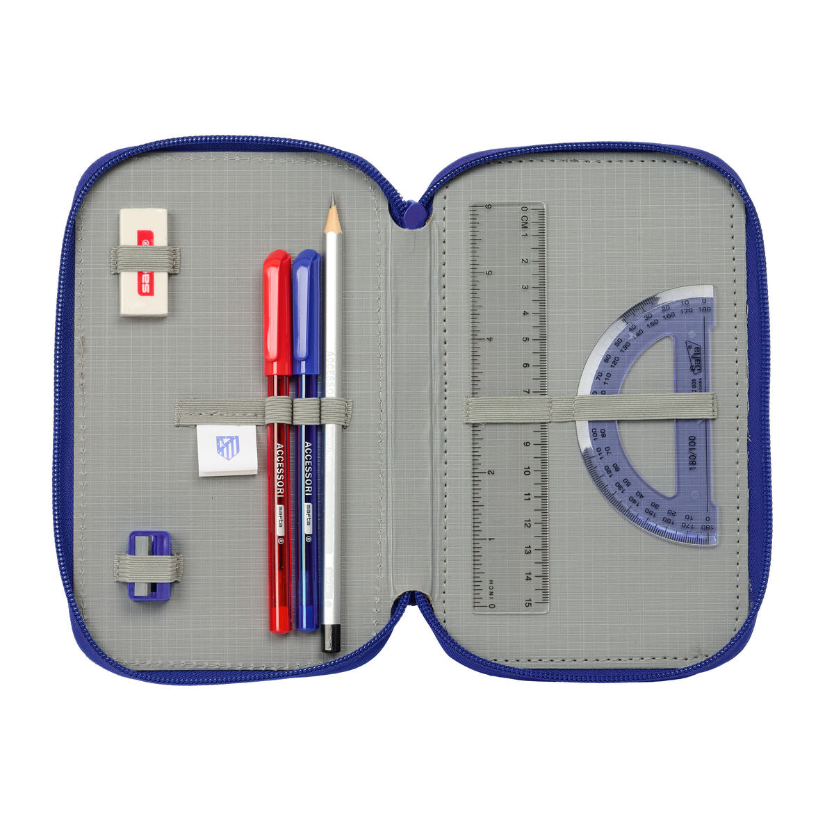 Penar Triplu Atlético Madrid Albastru Alb Roșu 12,5 x 19,5 x 5,5 cm 37 Piese - Birou și papetărie, Material școlar și educațional