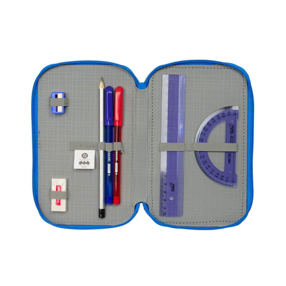 Penar Triplu Batman Albastru 12,5 x 19,5 x 5,5 cm 37 Piese - Birou și papetărie, Material școlar și educațional