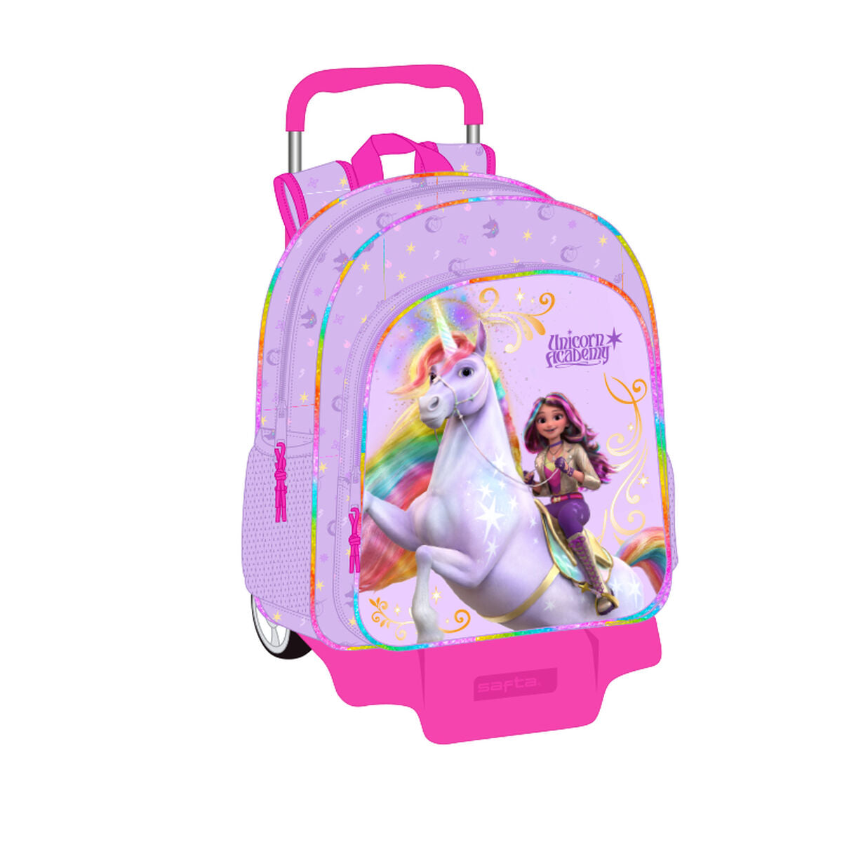 Ghiozdan cu Roți Unicorn Academy Liliachiu 33 x 42 x 14 cm - Birou și papetărie, Material școlar și educațional