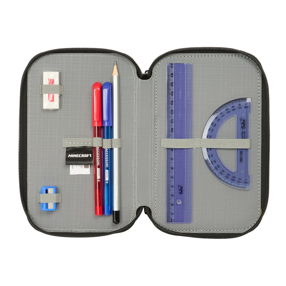 Penar Triplu Minecraft Negru 12,5 x 19,5 x 5,5 cm 37 Piese - Birou și papetărie, Material școlar și educațional
