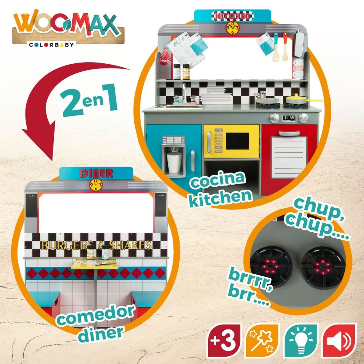 Bucătărie de Jucărie Play & Learn Retro 90 x 104 x 58 cm - Jucarii si jocuri, Imitații de jocuri