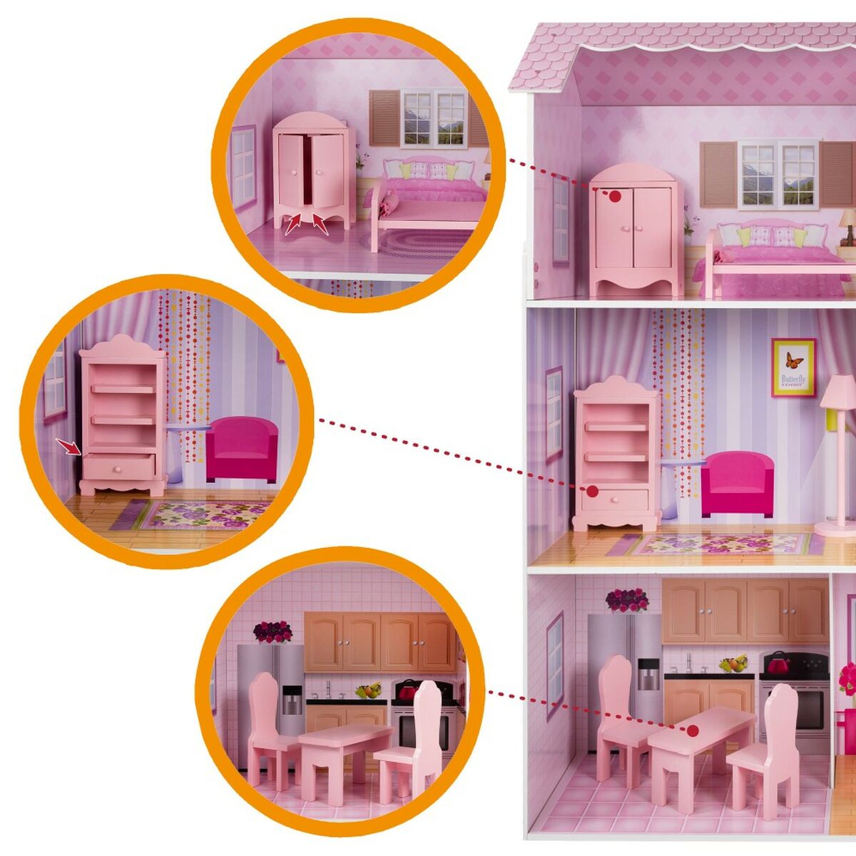 Casă de păpuși Play & Learn 14 Piese 80 x 112 x 31 cm - Jucarii si jocuri, Păpuși și accesorii