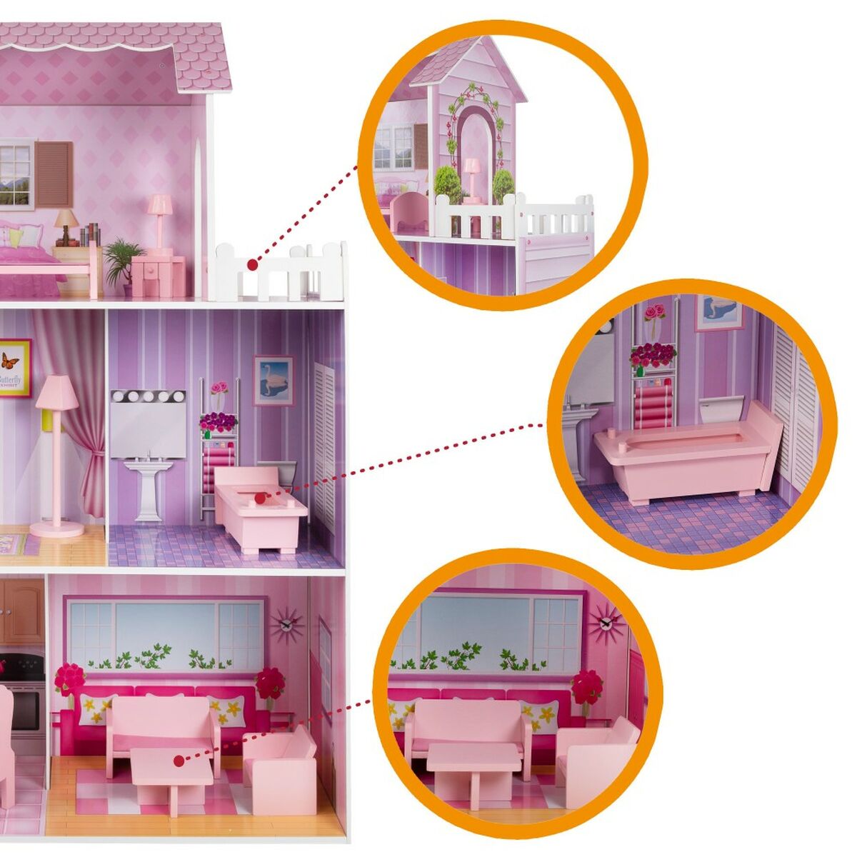 Casă de păpuși Play & Learn 14 Piese 80 x 112 x 31 cm - Jucarii si jocuri, Păpuși și accesorii