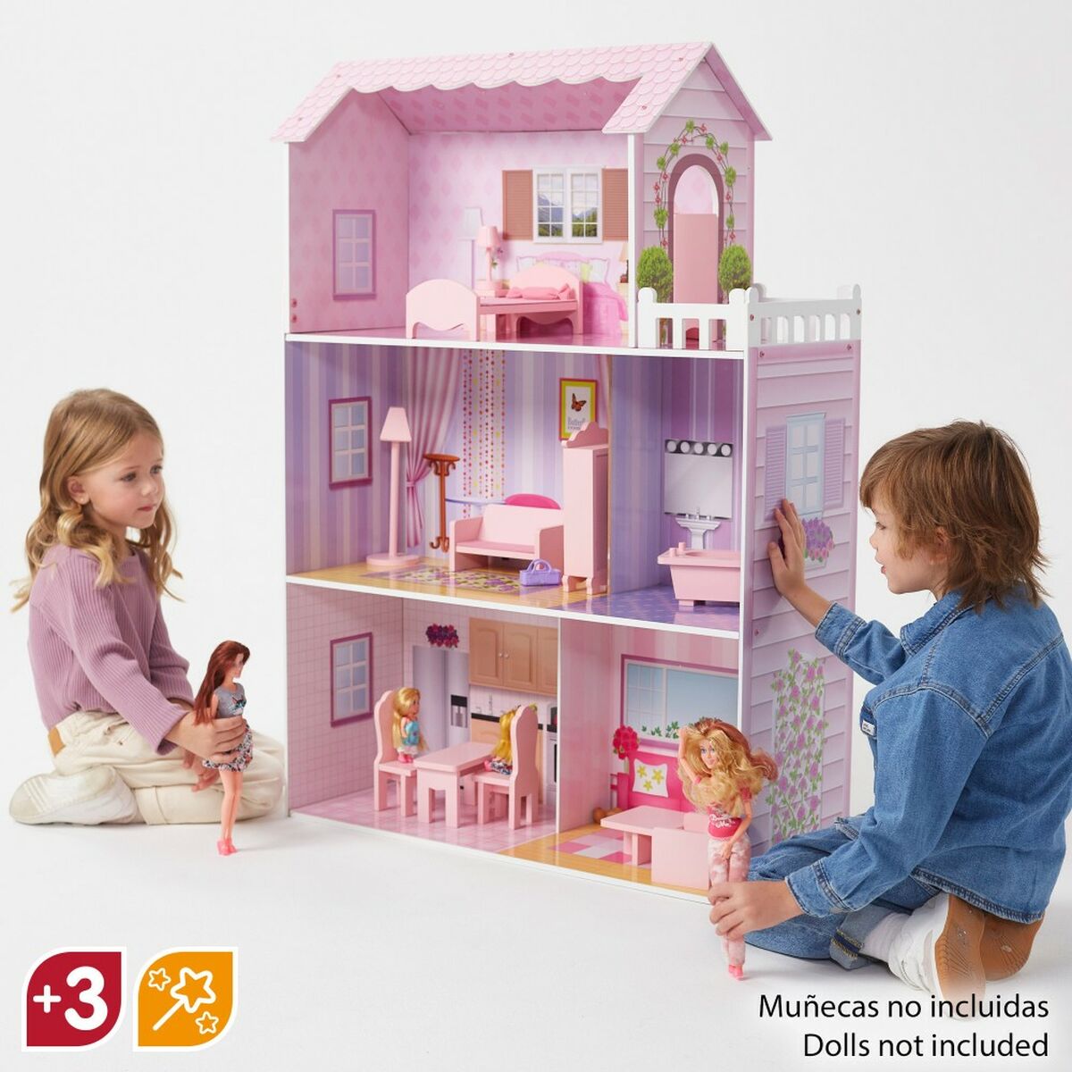 Casă de păpuși Play & Learn 14 Piese 80 x 112 x 31 cm - Jucarii si jocuri, Păpuși și accesorii