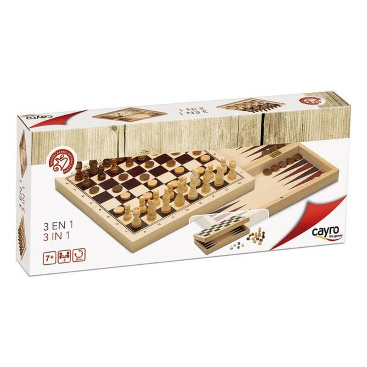 Set de 3 Jocuri de Societate Cayro 648 Lemn 29 x 29 cm 3 în 1 Șah Backgamon Damă - Jucarii si jocuri, Jocuri și accesorii