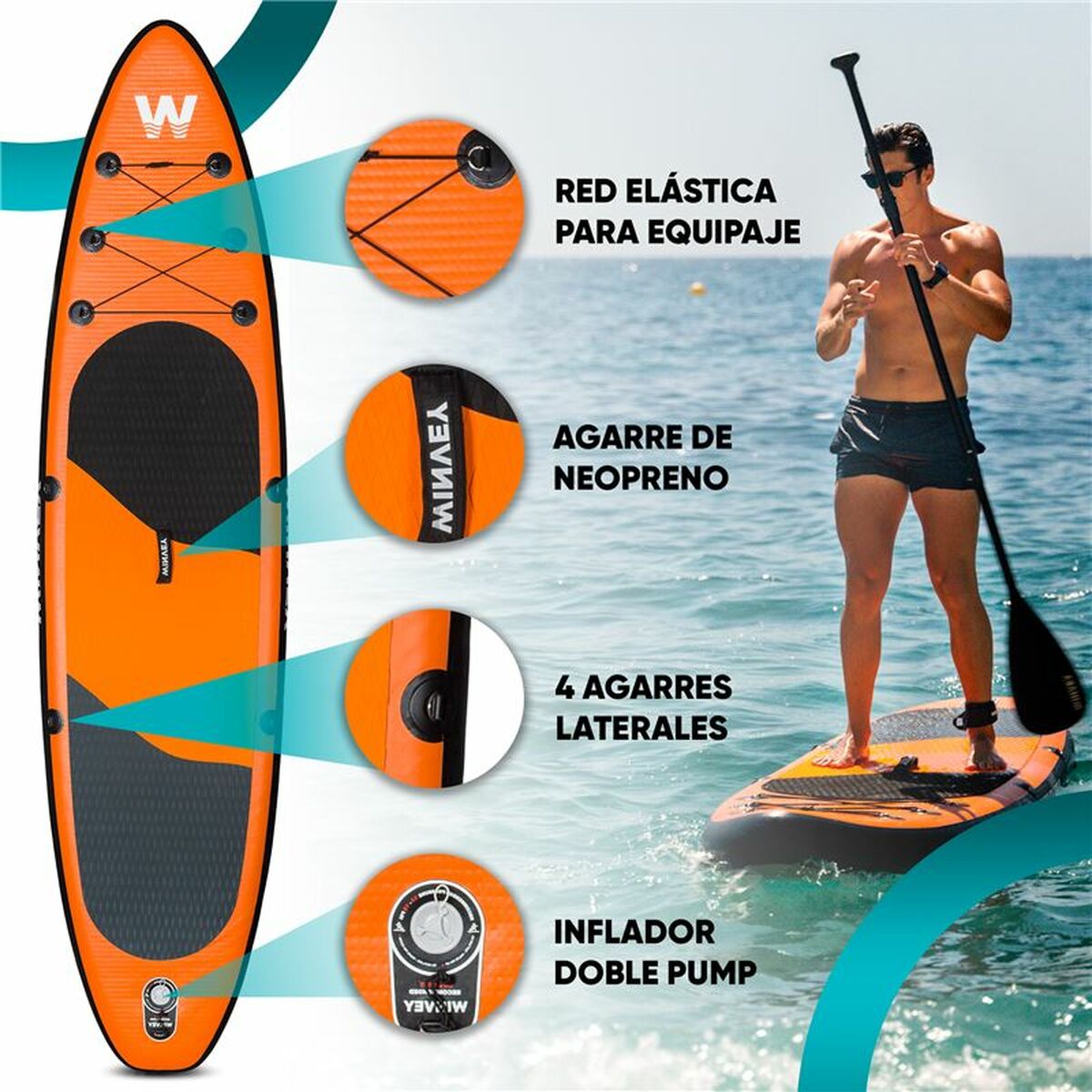 Placă gonflabilă de paddle surf cu accesorii Winvey SUP-O Portocaliu - Sport și în aer liber, Sporturi acvatice