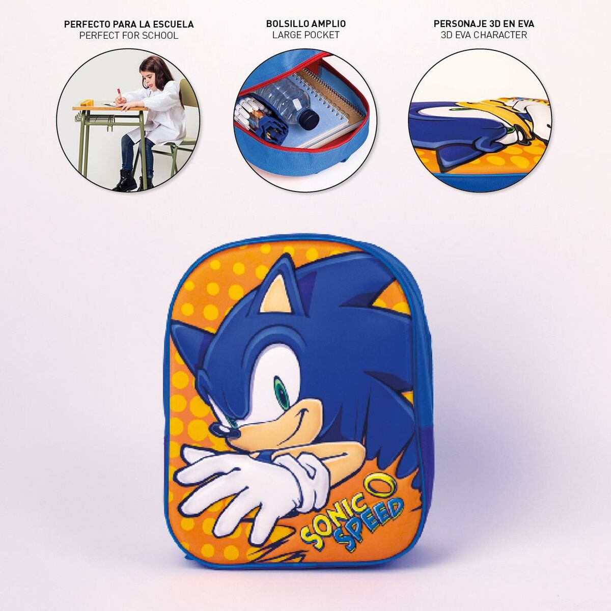 Ghiozdan 3D Sonic Portocaliu Albastru 25 x 31 x 9 cm - Birou și papetărie, Material școlar și educațional