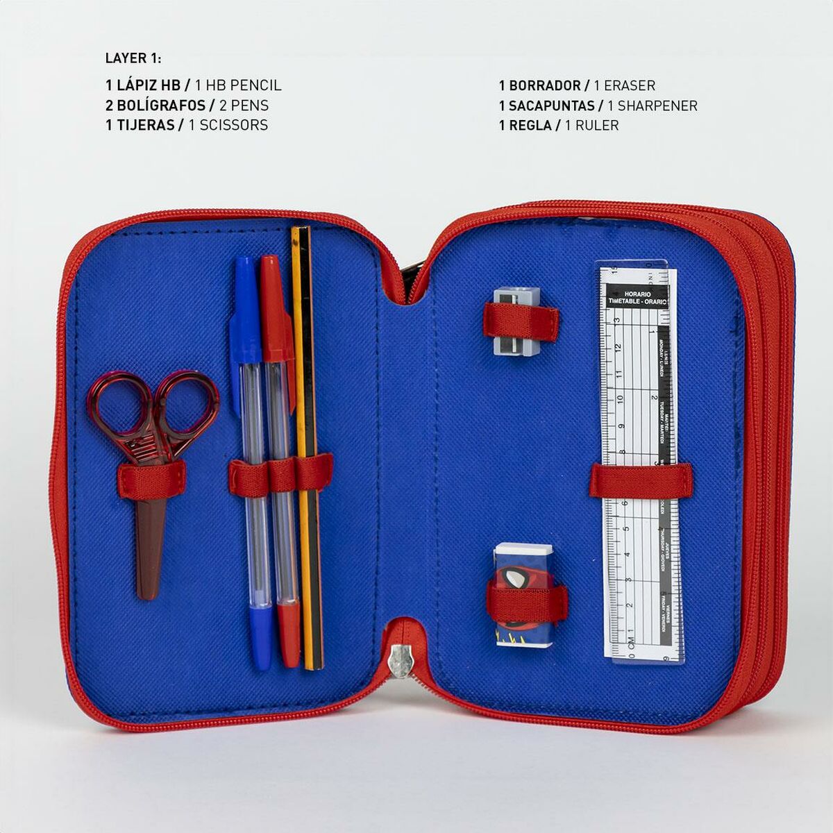 Penar Triplu Spider-Man Albastru 12,5 x 6,5 x 19,5 cm - Birou și papetărie, Material școlar și educațional