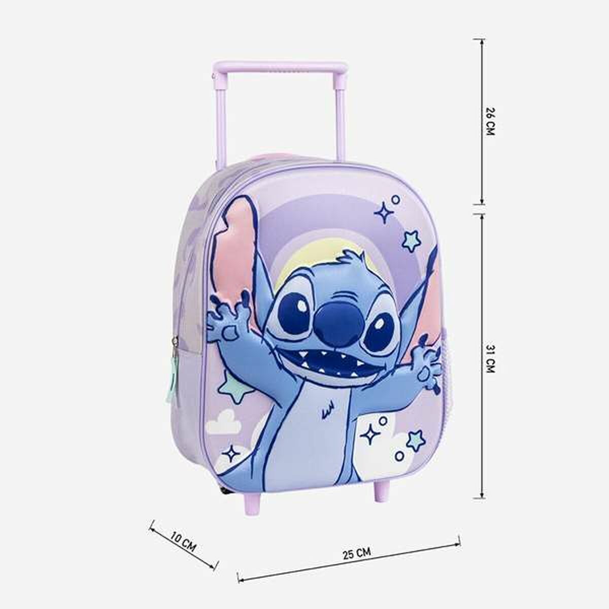 Ghiozdan 3D cu Roți Stitch Liliachiu 25,0 x 31,0 x 10,0 cm - Birou și papetărie, Material școlar și educațional