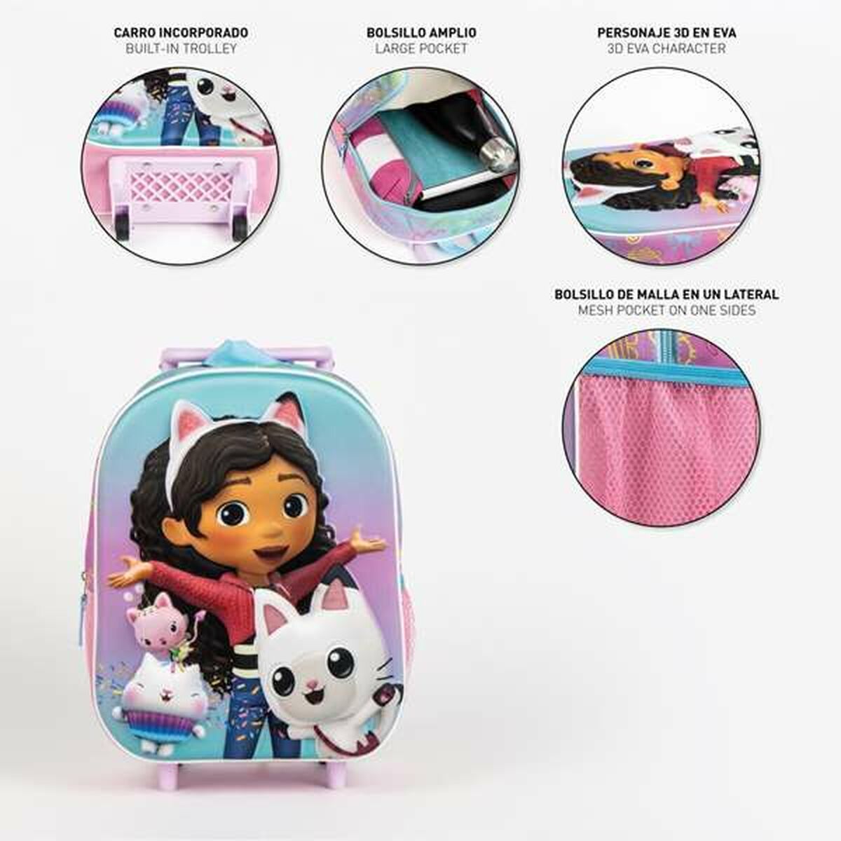Ghiozdan 3D cu Roți Gabby's Dollhouse Roz 25,0 x 31,0 x 10,0 cm - Birou și papetărie, Material școlar și educațional