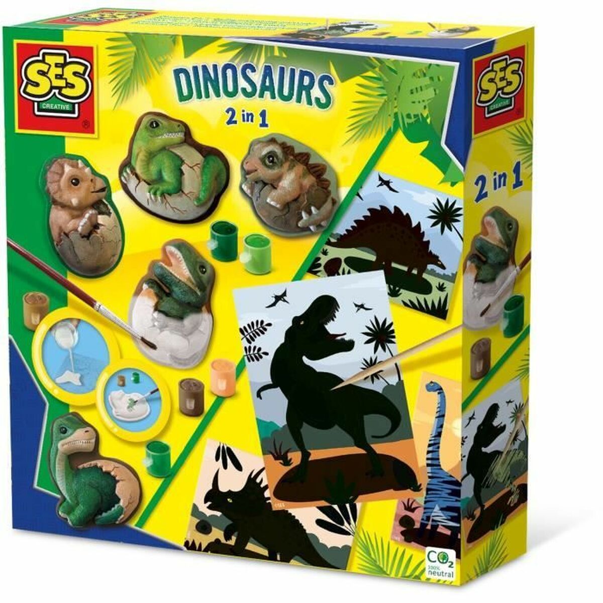 Set pentru desen SES Creative 2 in 1 Dinosaurs - Birou și papetărie, Arte și Meserii