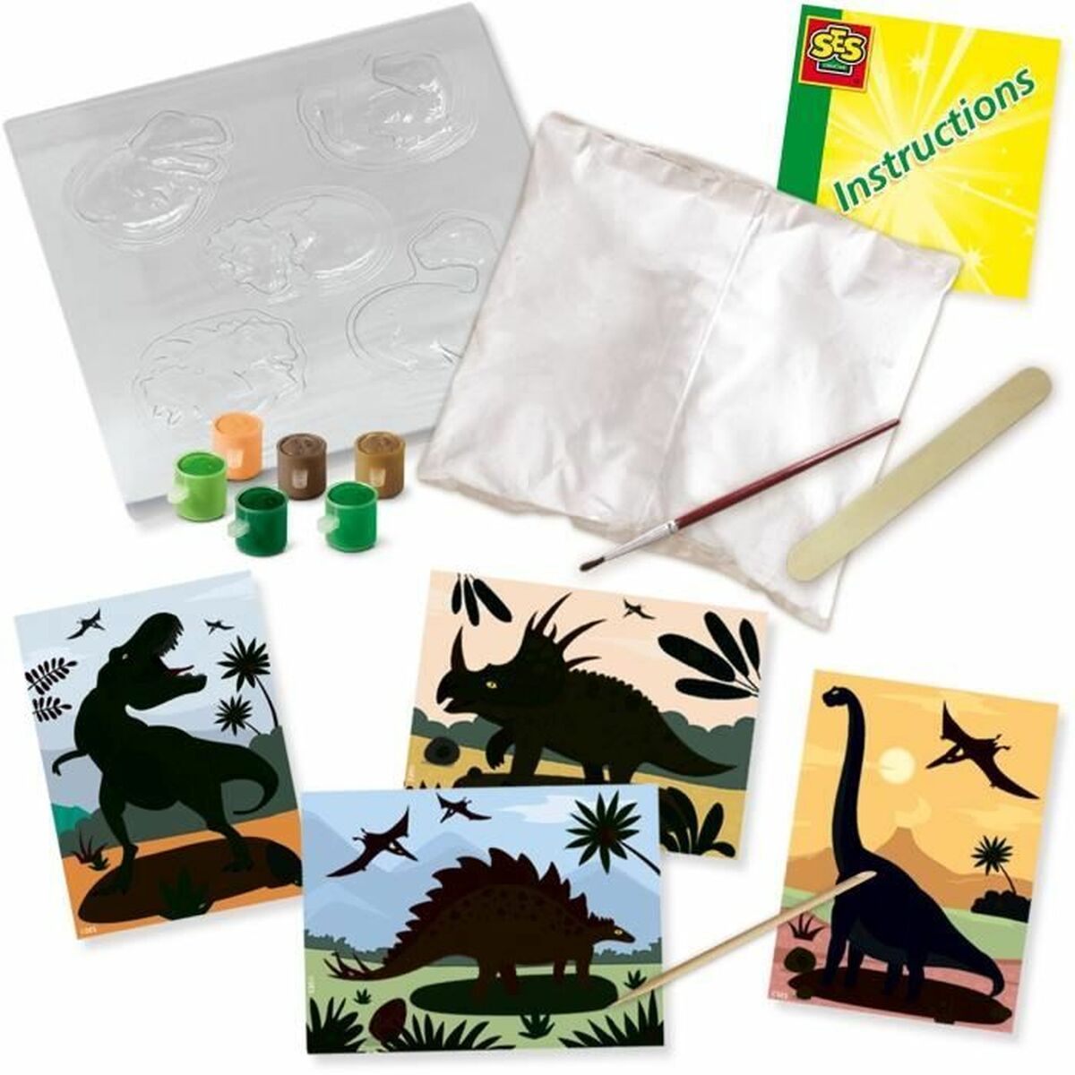 Set pentru desen SES Creative 2 in 1 Dinosaurs - Birou și papetărie, Arte și Meserii