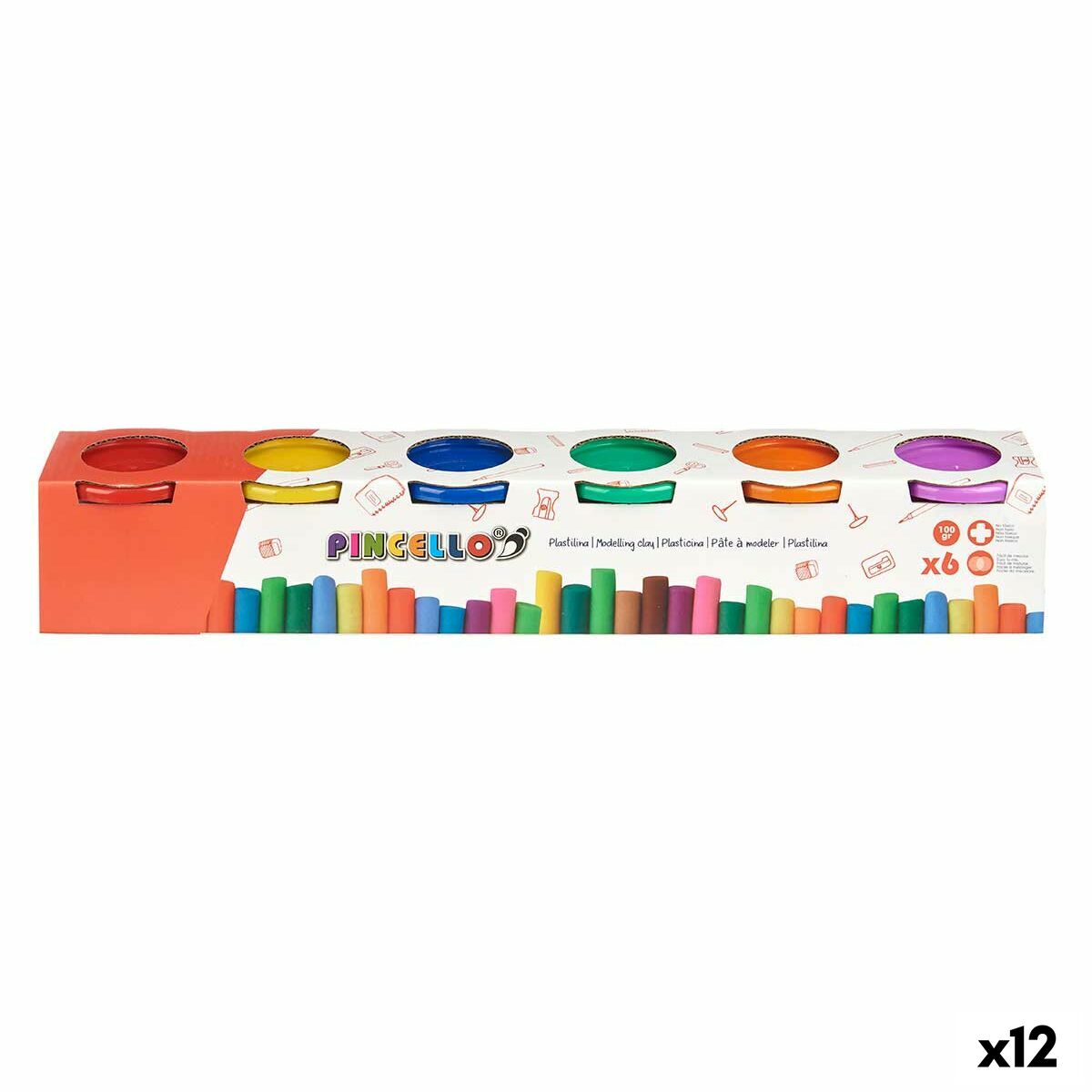 Joc de Plastilină Pincello 504 Galben Albastru Roșu Verde Mov Portocaliu (12 Unități) - Jucarii si jocuri, Activități creative