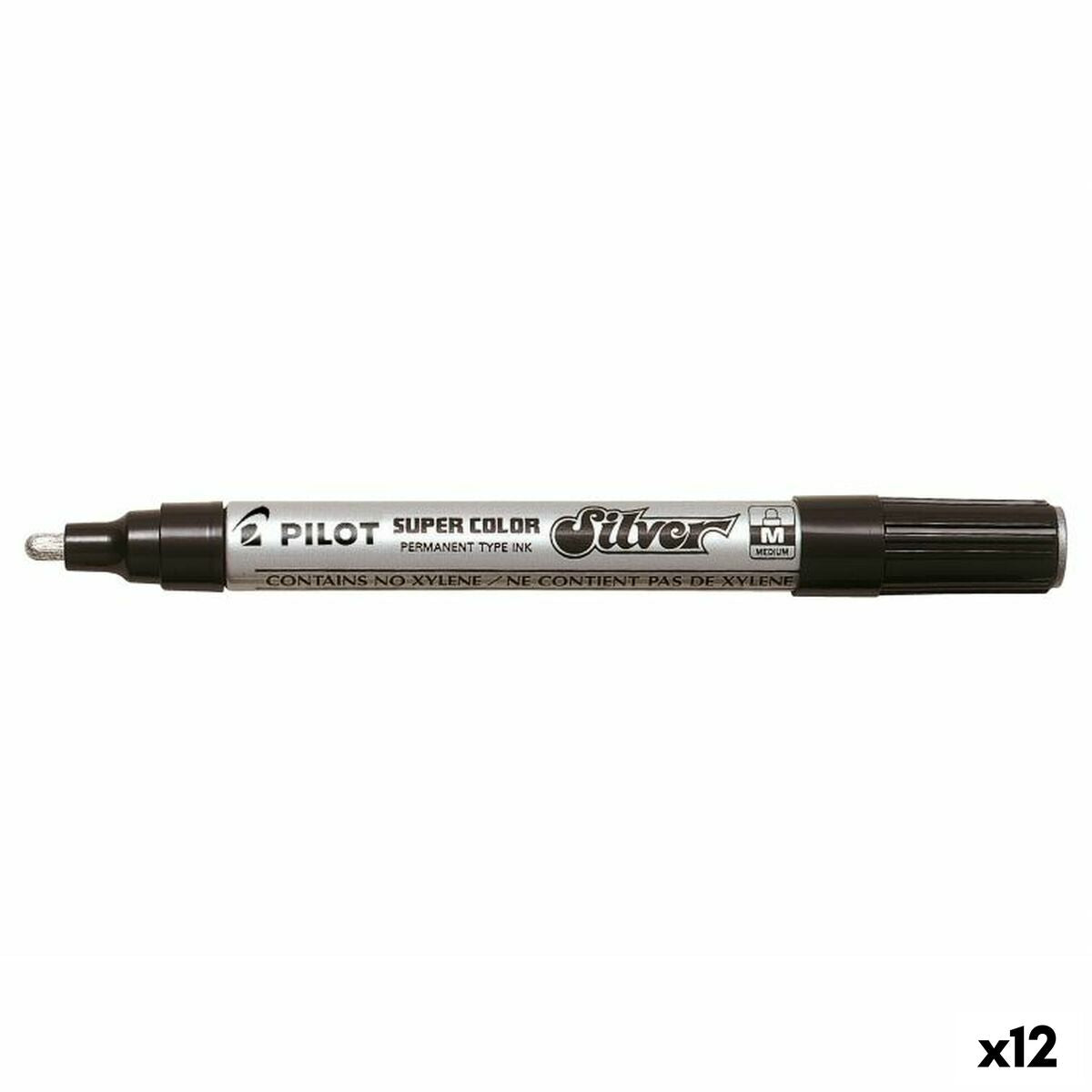 Marker permanent Pilot De unică folosință Argintiu (12 Unități) - Birou și papetărie, Pixuri, creioane și articole de scris