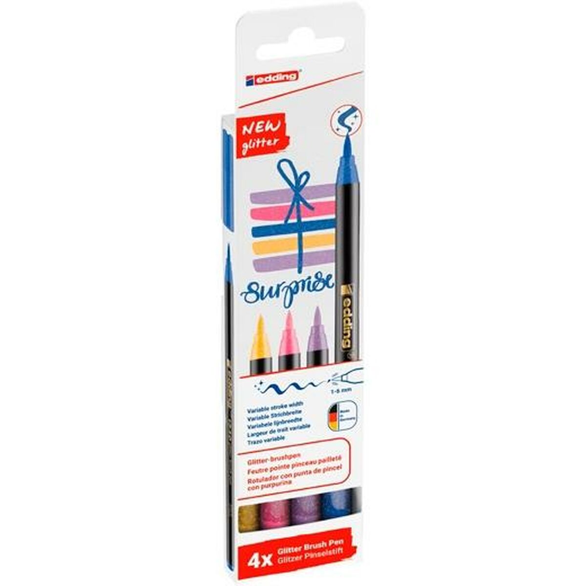 Set de Carioci Edding 1340 Brush Multicolor Purpurină Carcasă 4 Piese - Birou și papetărie, Pixuri, creioane și articole de scris