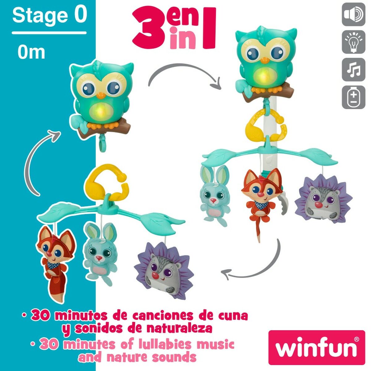 Carusel pentru Pătuț Winfun Pădure 3 în 1 31,5 x 42 x 24,5 cm Plastic (4 Unități) - Bebelus, Dormitor