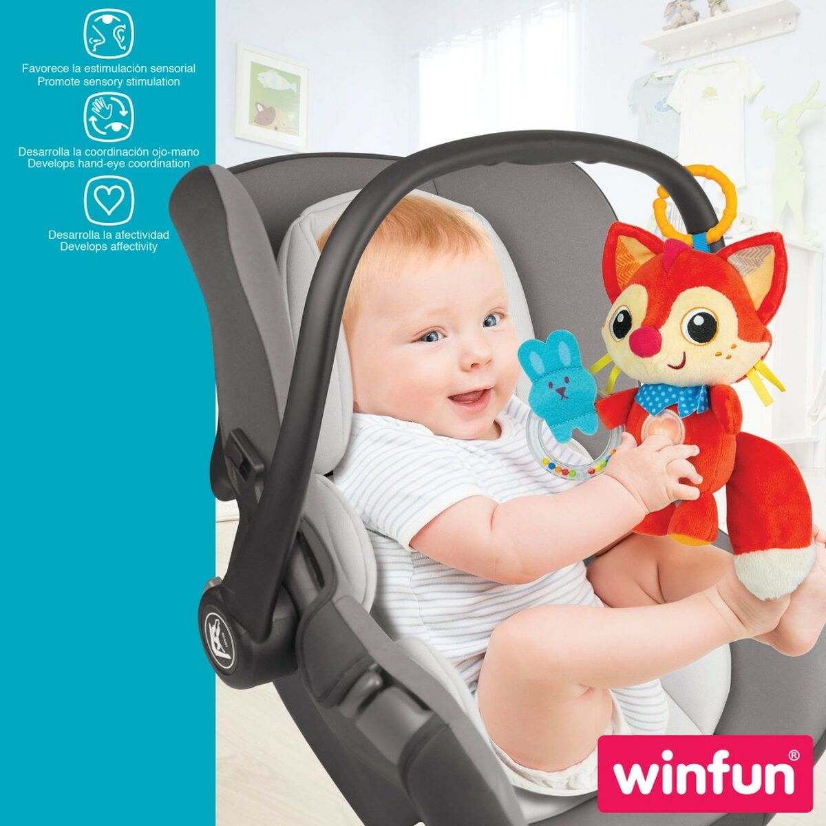 Jucărie din Pluș cu Zornăitoare Winfun Vulpea 13,5 x 26,5 x 7,5 cm (6 Unități) - Bebelus, Jucăriile copilăriei timpurii