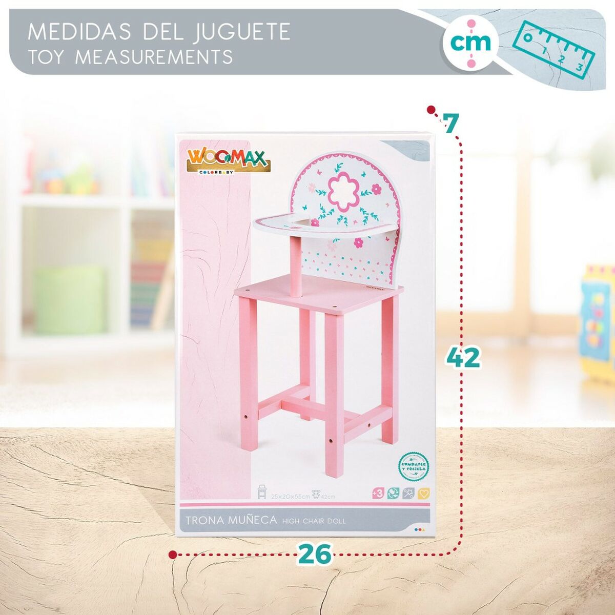 Scaun înalt Woomax 25 x 55 x 20 cm Păpuși Alb Roz 2 Unități - Jucarii si jocuri, Păpuși și accesorii
