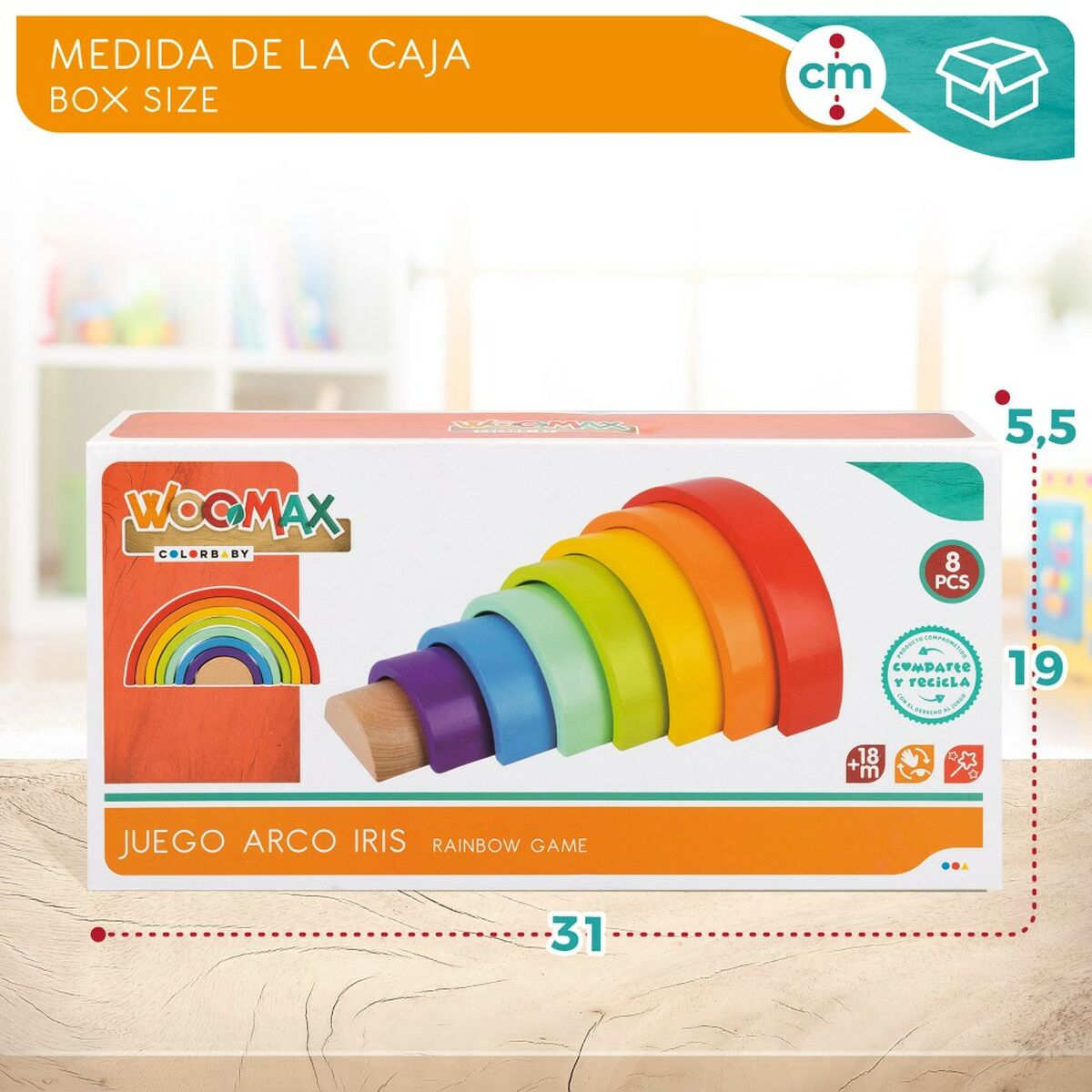 Puzzle pentru Copii din Lemn Woomax Curcubeu 8 Piese 4 Unități - Jucarii si jocuri, Puzzle-uri și puzzle-uri