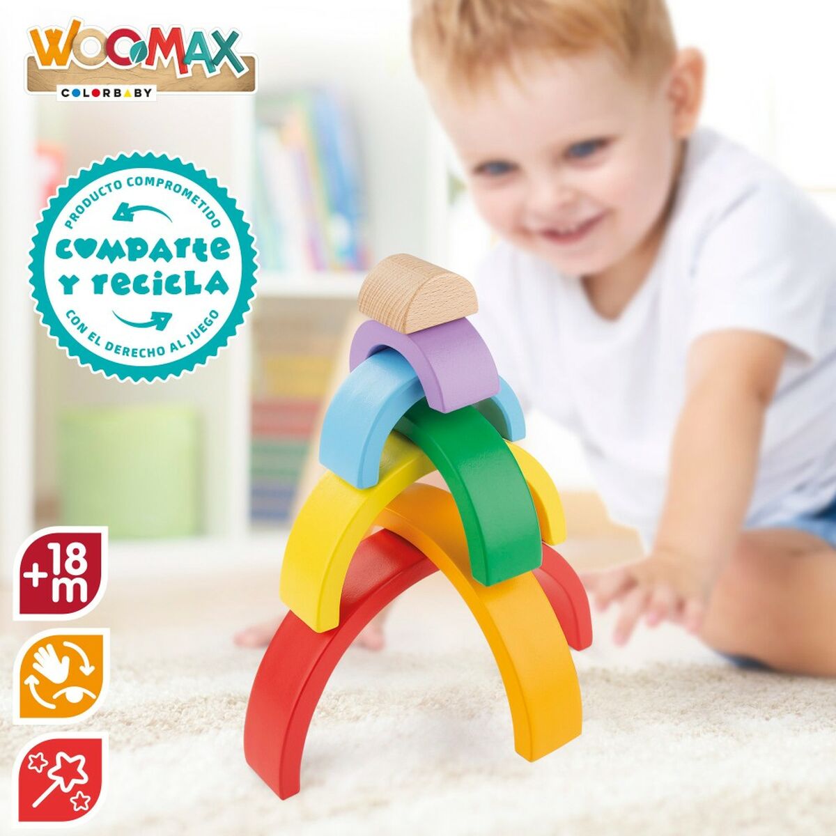 Joc de Îndemânare Woomax Curcubeu 21 x 10 x 3,5 cm (12 Unități) - Bebelus, Jucăriile copilăriei timpurii