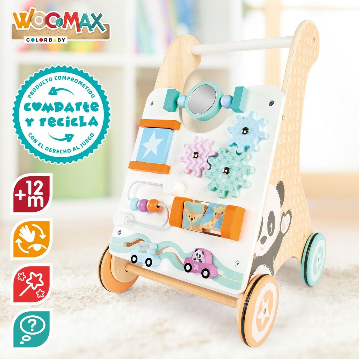 Cadru de mers cu roți Woomax Centru de activităţi 2 Unități 29,5 x 47 x 33 cm - Bebelus, Jucăriile copilăriei timpurii