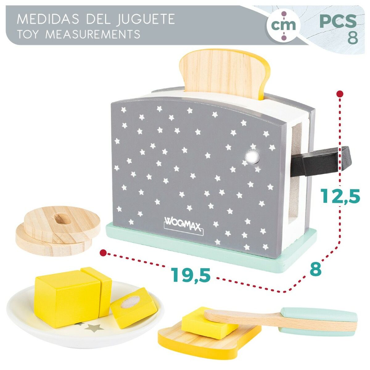 Toaster jucărie Woomax 8 Piese 19,5 x 12,5 x 8 cm (4 Unități) - Jucarii si jocuri, Imitații de jocuri