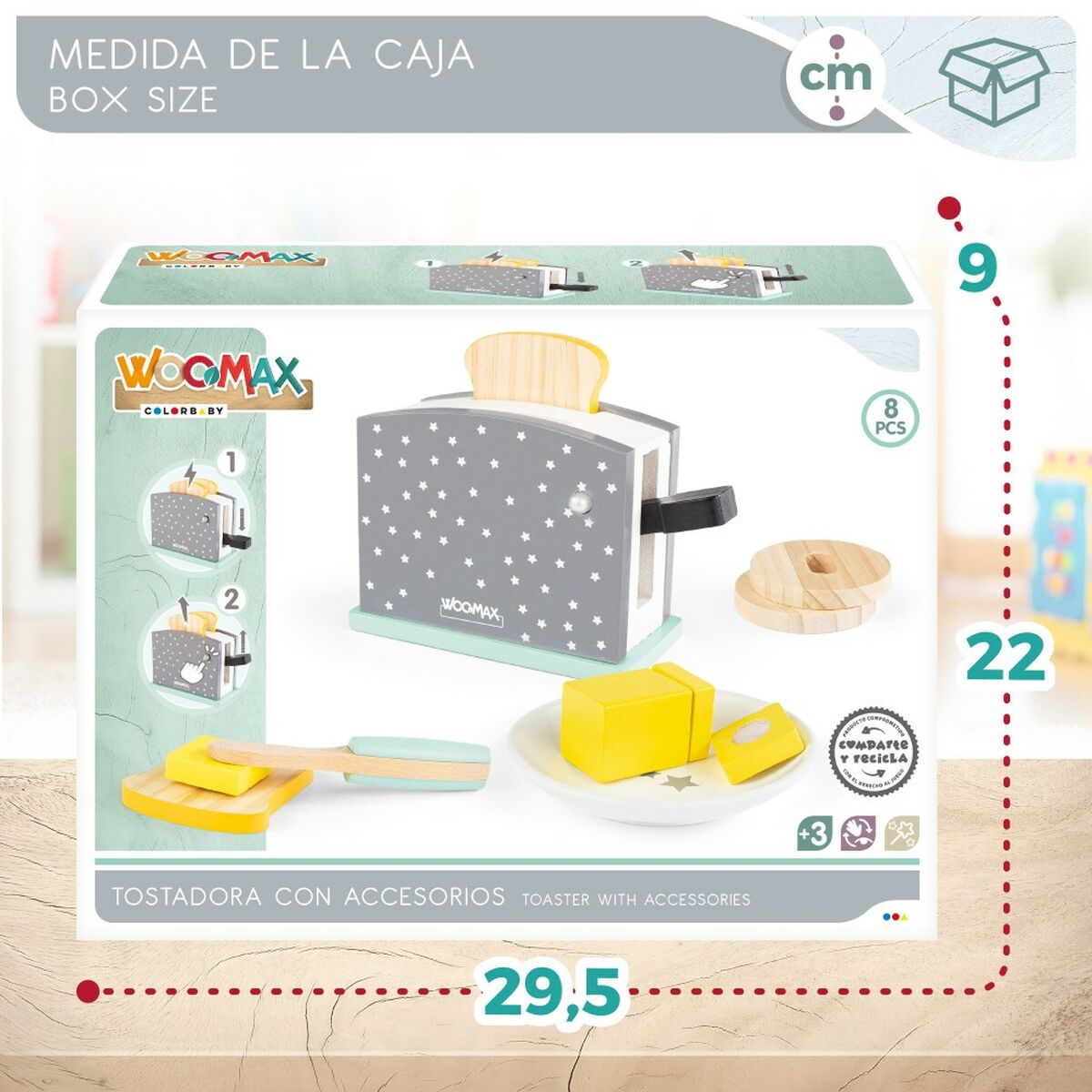 Toaster jucărie Woomax 8 Piese 19,5 x 12,5 x 8 cm (4 Unități) - Jucarii si jocuri, Imitații de jocuri