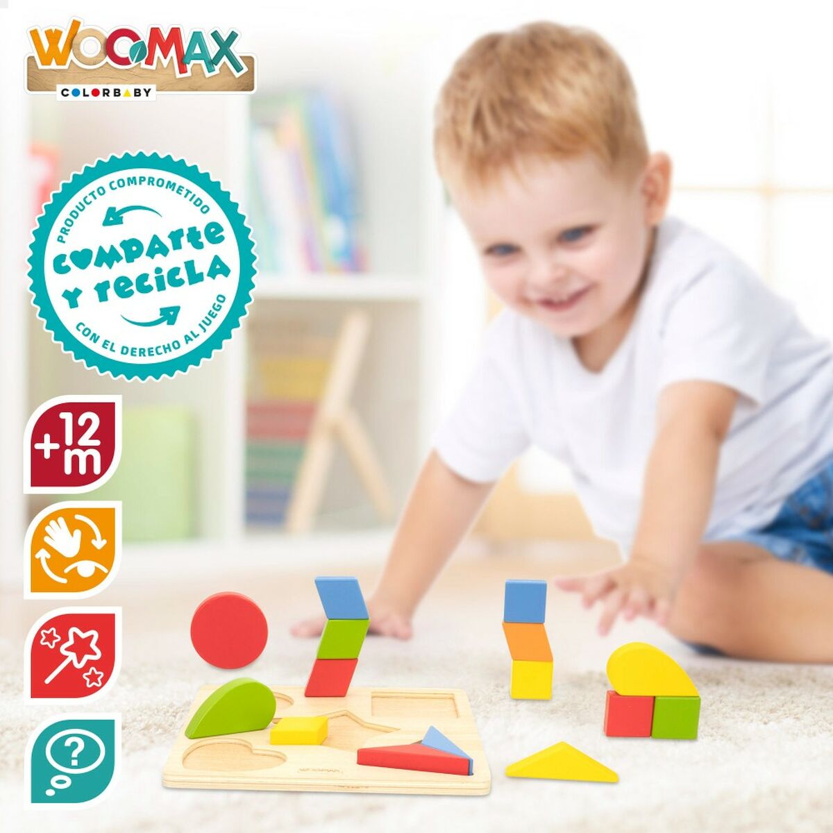 Puzzle pentru Copii din Lemn Woomax Forme + 12 Luni 16 Piese (6 Unități) - Jucarii si jocuri, Puzzle-uri și puzzle-uri