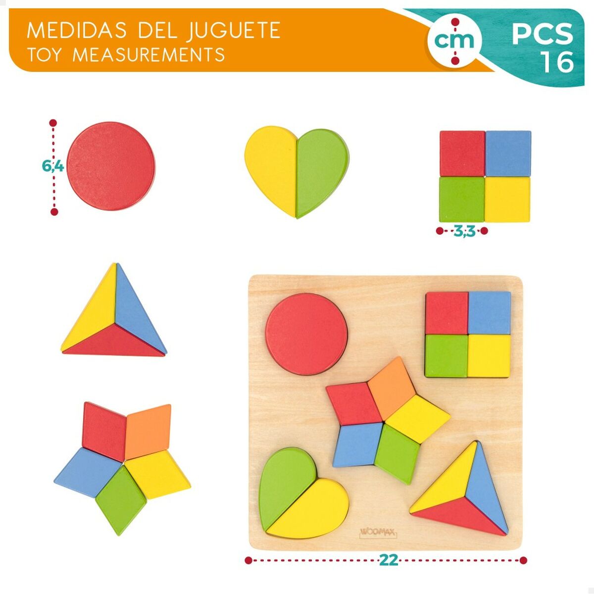 Puzzle pentru Copii din Lemn Woomax Forme + 12 Luni 16 Piese (6 Unități) - Jucarii si jocuri, Puzzle-uri și puzzle-uri
