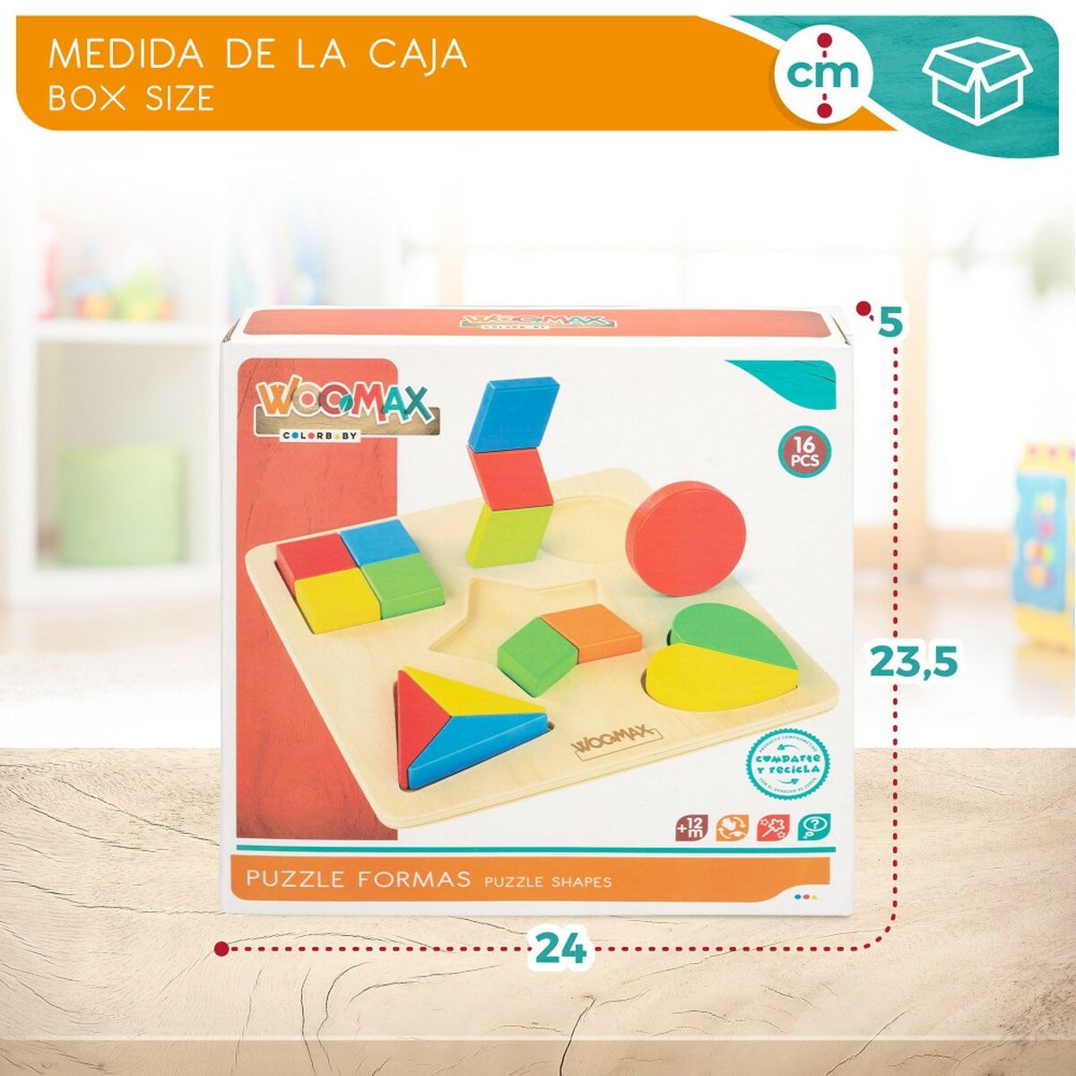 Puzzle pentru Copii din Lemn Woomax Forme + 12 Luni 16 Piese (6 Unități) - Jucarii si jocuri, Puzzle-uri și puzzle-uri