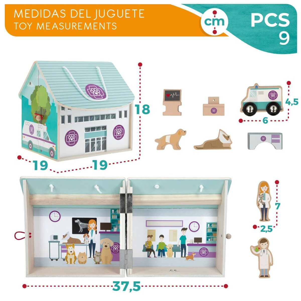 Playset Woomax Veterinar 9 Piese 4 Unități 19 x 18 x 19 cm - Jucarii si jocuri, Păpuși și figurine