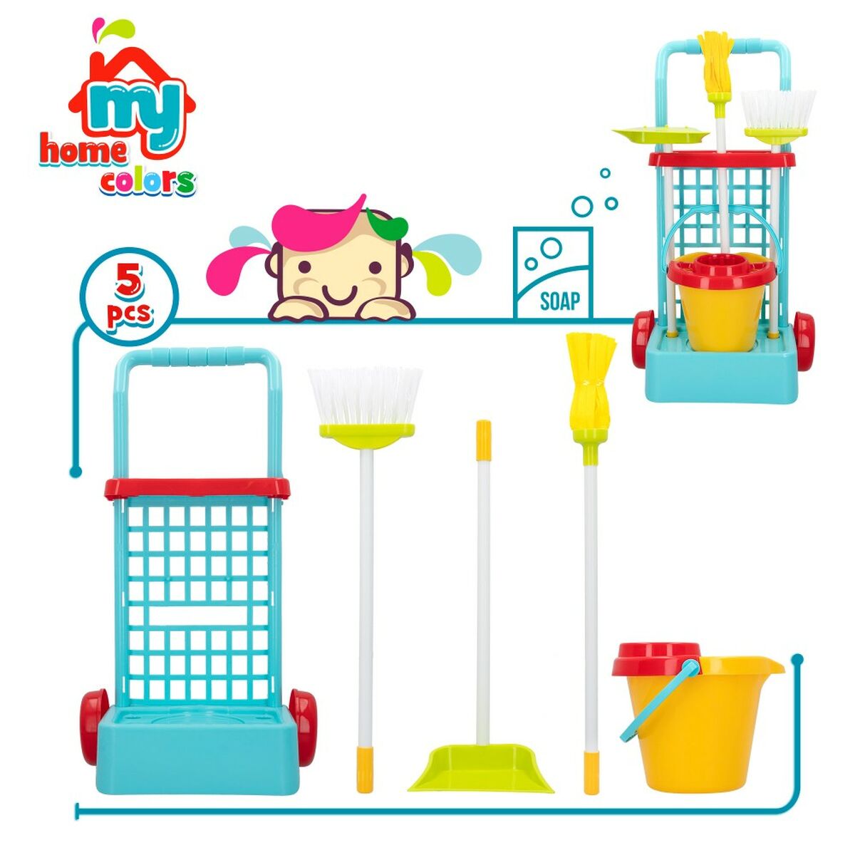 Coș de Curățare cu Accesorii Colorbaby My Home 30,5 x 55,5 x 19,5 cm (4 Unități) - Jucarii si jocuri, Imitații de jocuri
