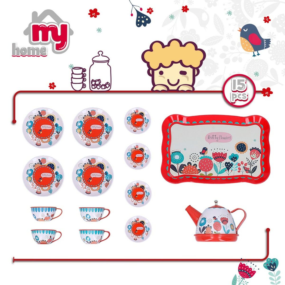 Čajový set Colorbaby My Home Jucărie 15 Piese (6 Unități) - Jucarii si jocuri, Imitații de jocuri