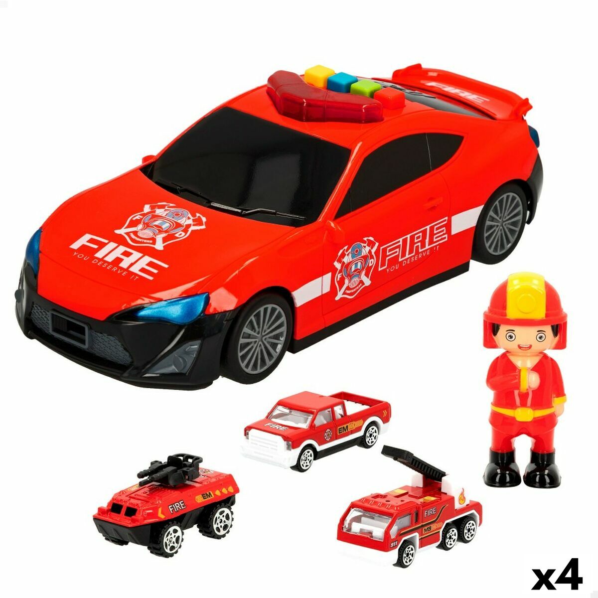 Set de Jucării cu Vehicule Speed & Go 30 x 9,5 x 13 cm Pompier Lumină Sunet 4 Unități - Jucarii si jocuri, Vehicule