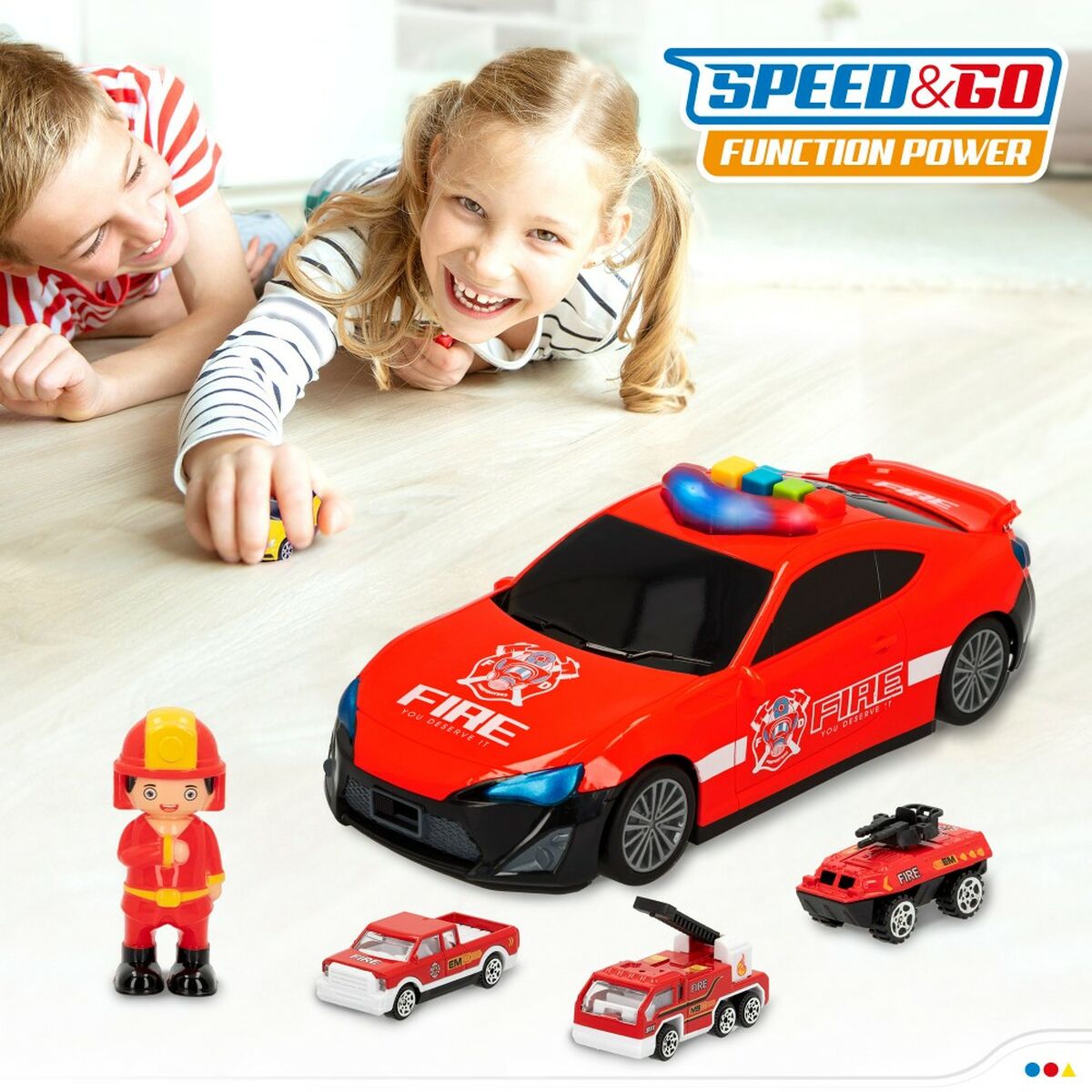 Set de Jucării cu Vehicule Speed & Go 30 x 9,5 x 13 cm Pompier Lumină Sunet 4 Unități - Jucarii si jocuri, Vehicule