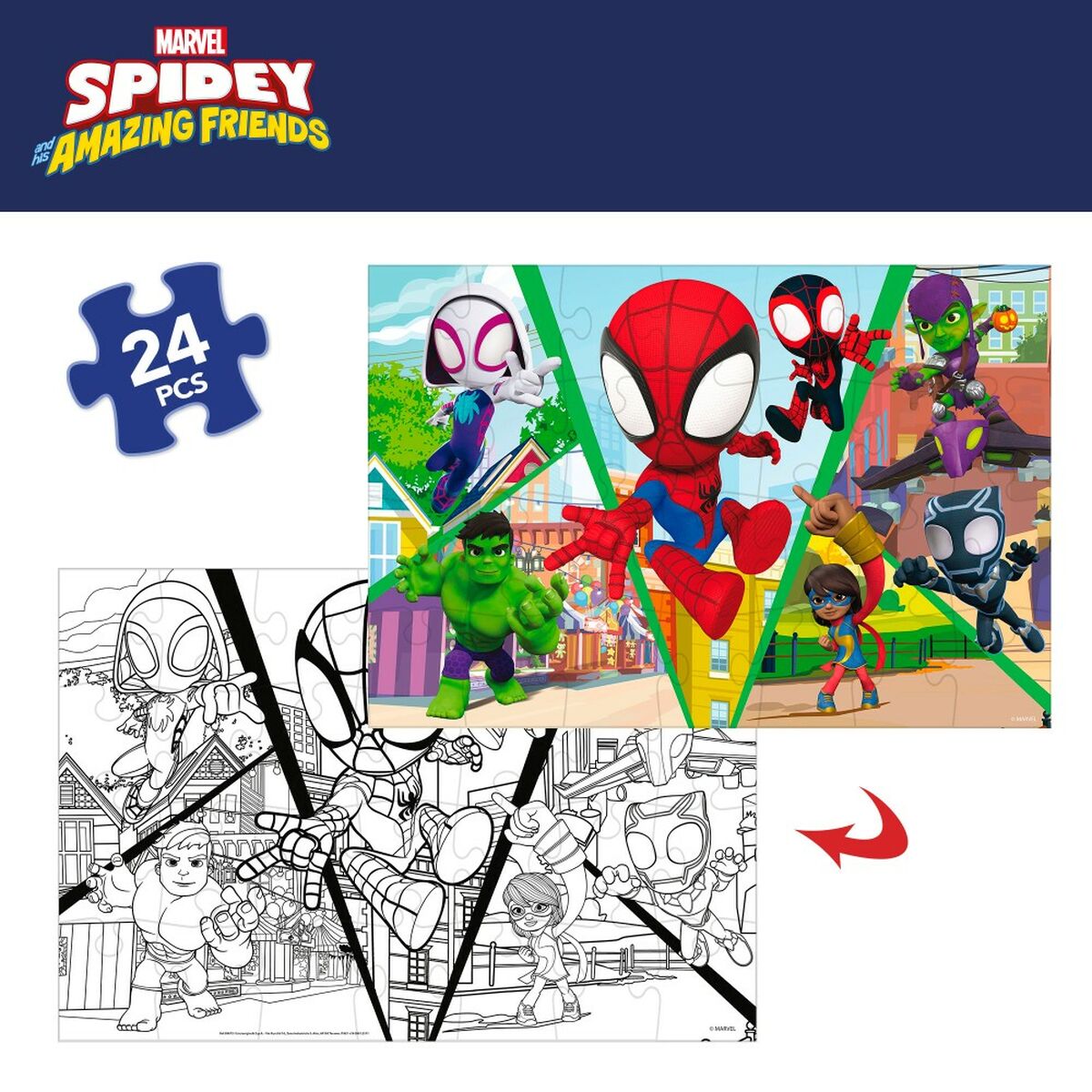 Puzzle pentru Copii Spidey Cu două fețe 50 x 35 cm 24 Piese (12 Unități) - Jucarii si jocuri, Puzzle-uri și puzzle-uri