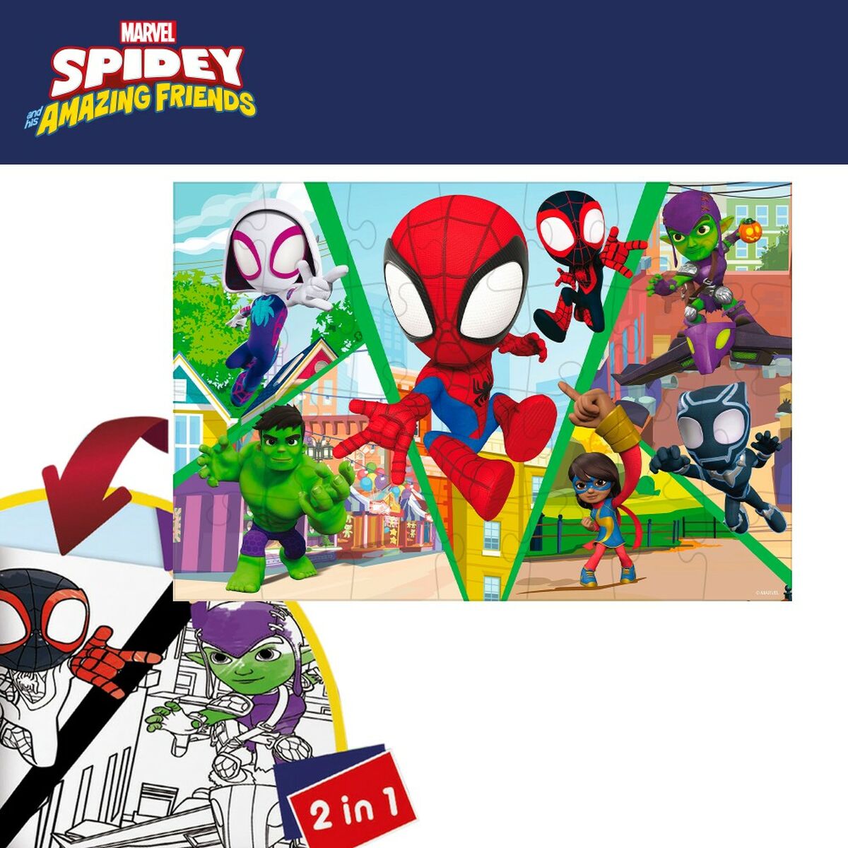 Puzzle pentru Copii Spidey Cu două fețe 50 x 35 cm 24 Piese (12 Unități) - Jucarii si jocuri, Puzzle-uri și puzzle-uri