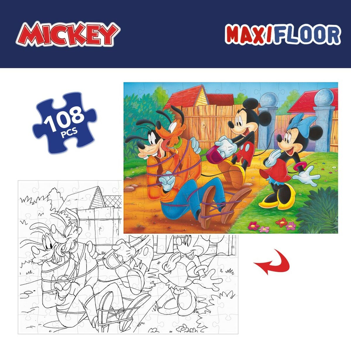Puzzle pentru Copii Mickey Mouse Cu două fețe 108 Piese 70 x 1,5 x 50 cm (6 Unități) - Jucarii si jocuri, Puzzle-uri și puzzle-uri