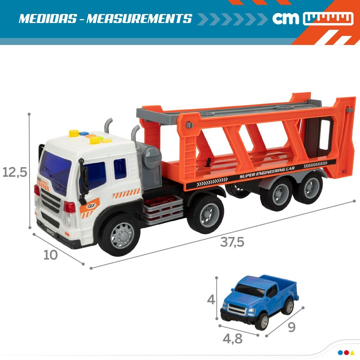 Camion Autotransporter și Mașini cu Fricțiune Speed & Go 37,5 x 12,5 x 10 cm (2 Unități) - Jucarii si jocuri, Vehicule