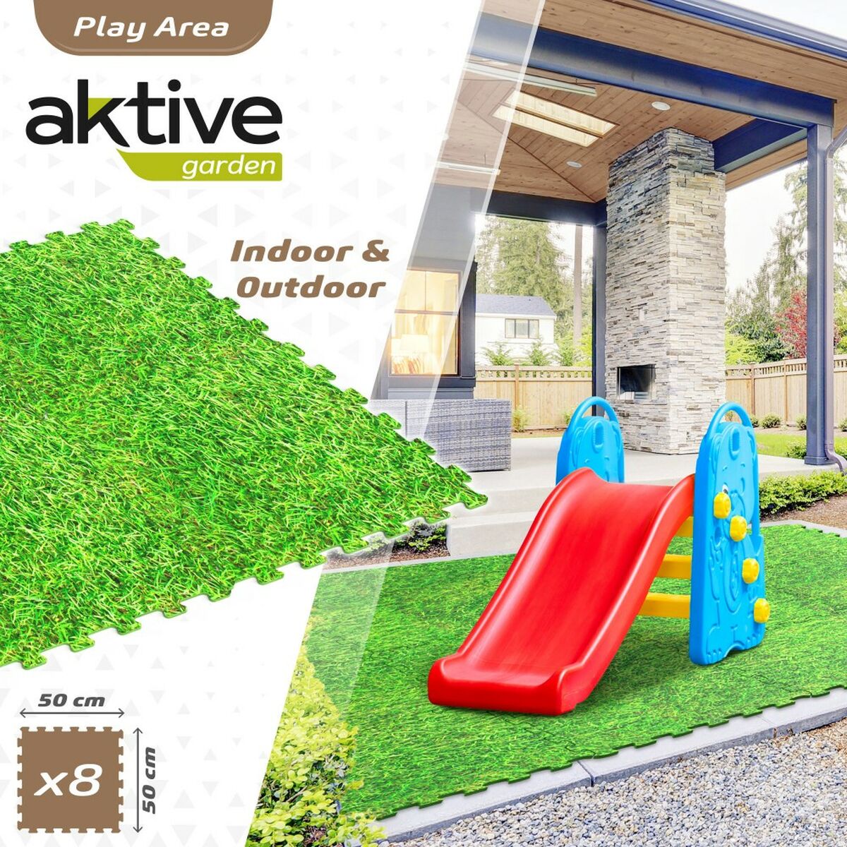 Puzzle pentru Copii Aktive Iarbă 8 Piese Cauciuc Eva 50 x 0,4 x 50 cm (4 Unități) - Jucarii si jocuri, Puzzle-uri și puzzle-uri