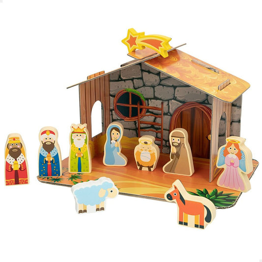 Scena Nașterii de Crăciun Woomax Lemn Carton 22 x 16 x 12 cm 11 Piese - Acasă și bucătărie, Decorațiune interioară