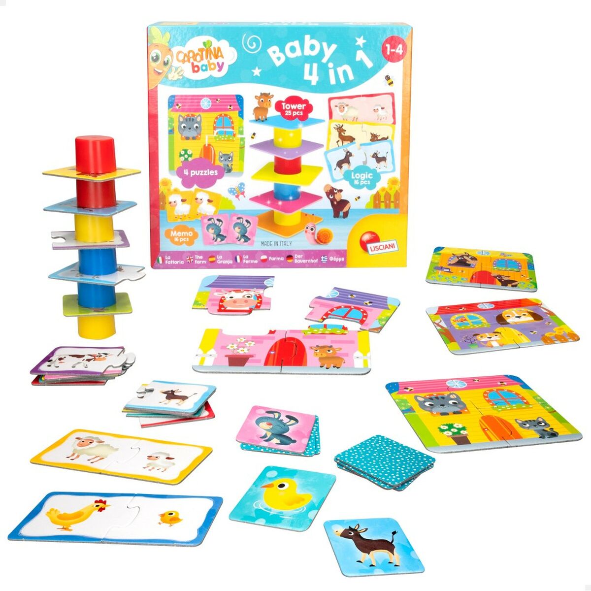 Puzzle Lisciani Carotina Baby 16 x 1 x 16,5 cm Fermă 4-ia-1 - Jucarii si jocuri, Puzzle-uri și puzzle-uri