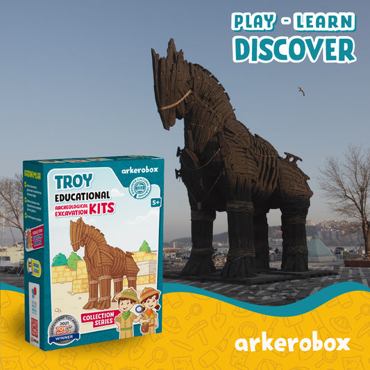 Arkerobox - Set arheologic educational si puzzle 3D, Grecia Antica, Calul Troian - Set arheologic educational si puzzle 3D