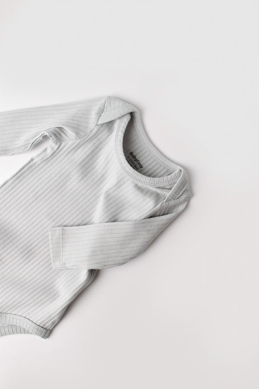 Body Bebe Unisex cu maneca lunga din 95% bumbac organic cu 5% elastan - Gri, BabyCosy - Salopeta