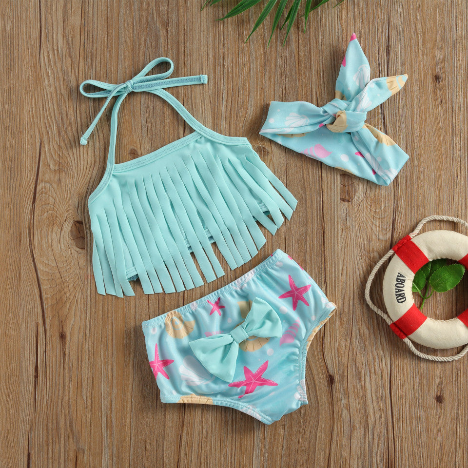 Costum de baie cu franjuri din 3 piese Drool