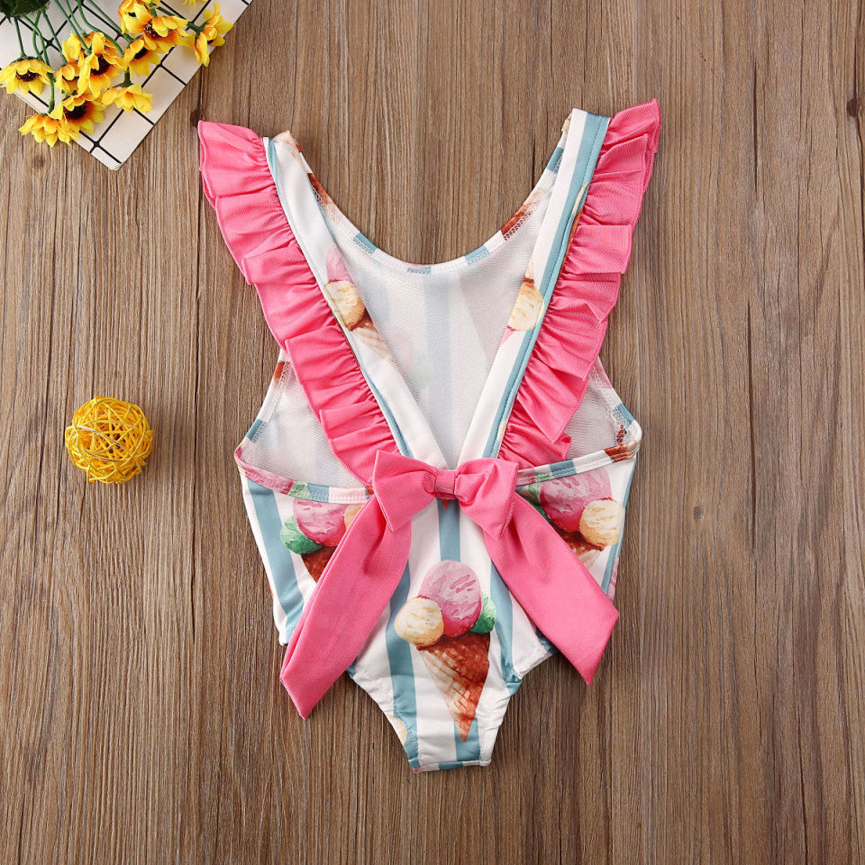 Costum de baie cu Inghetata si dungi turcoaz Drool