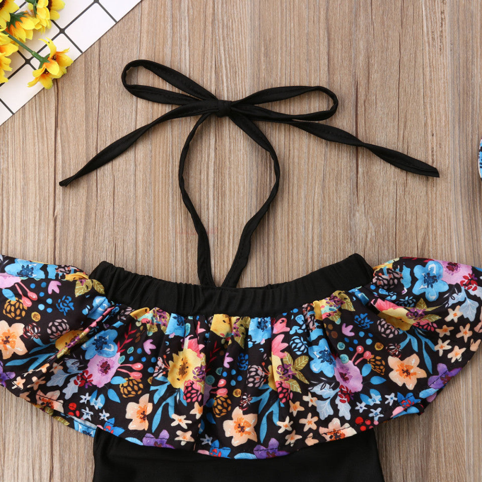 Costum de baie cu volan inflorat si bentita Drool